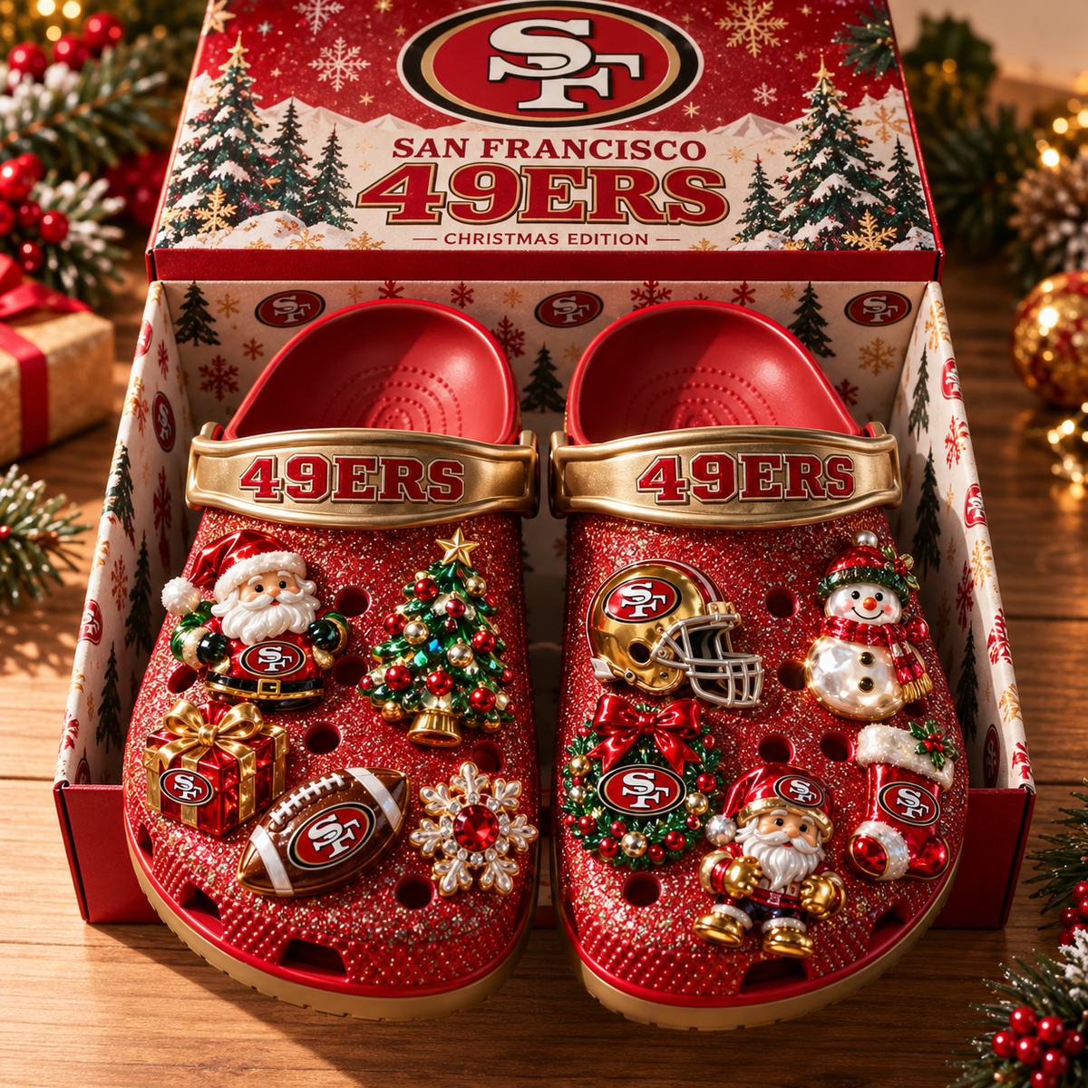 SF49 Premium Christmas Glitter Charm Clogs NTTB
