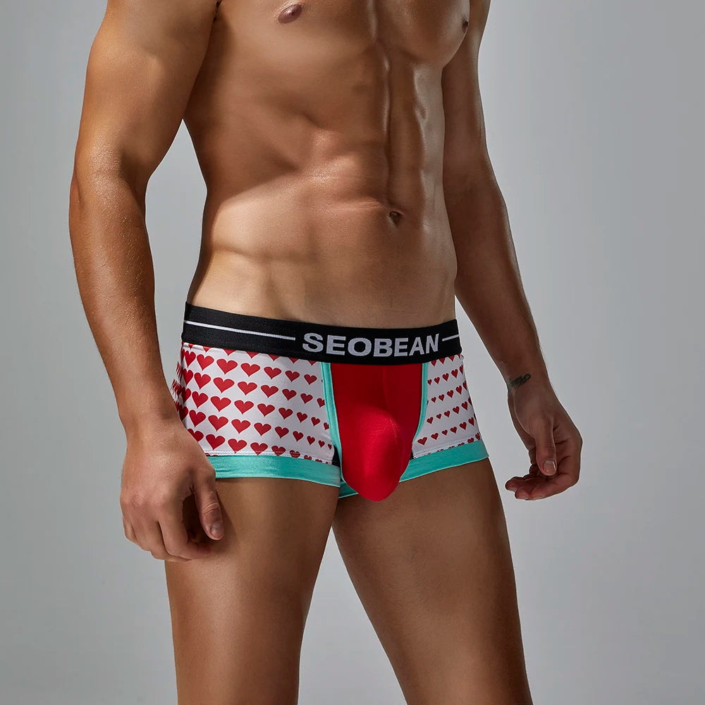 Seobean 4-Pack Men's Soft Comfortable Fashion Heart Boxer Briefs Lightweight Underwear for Daily Wear