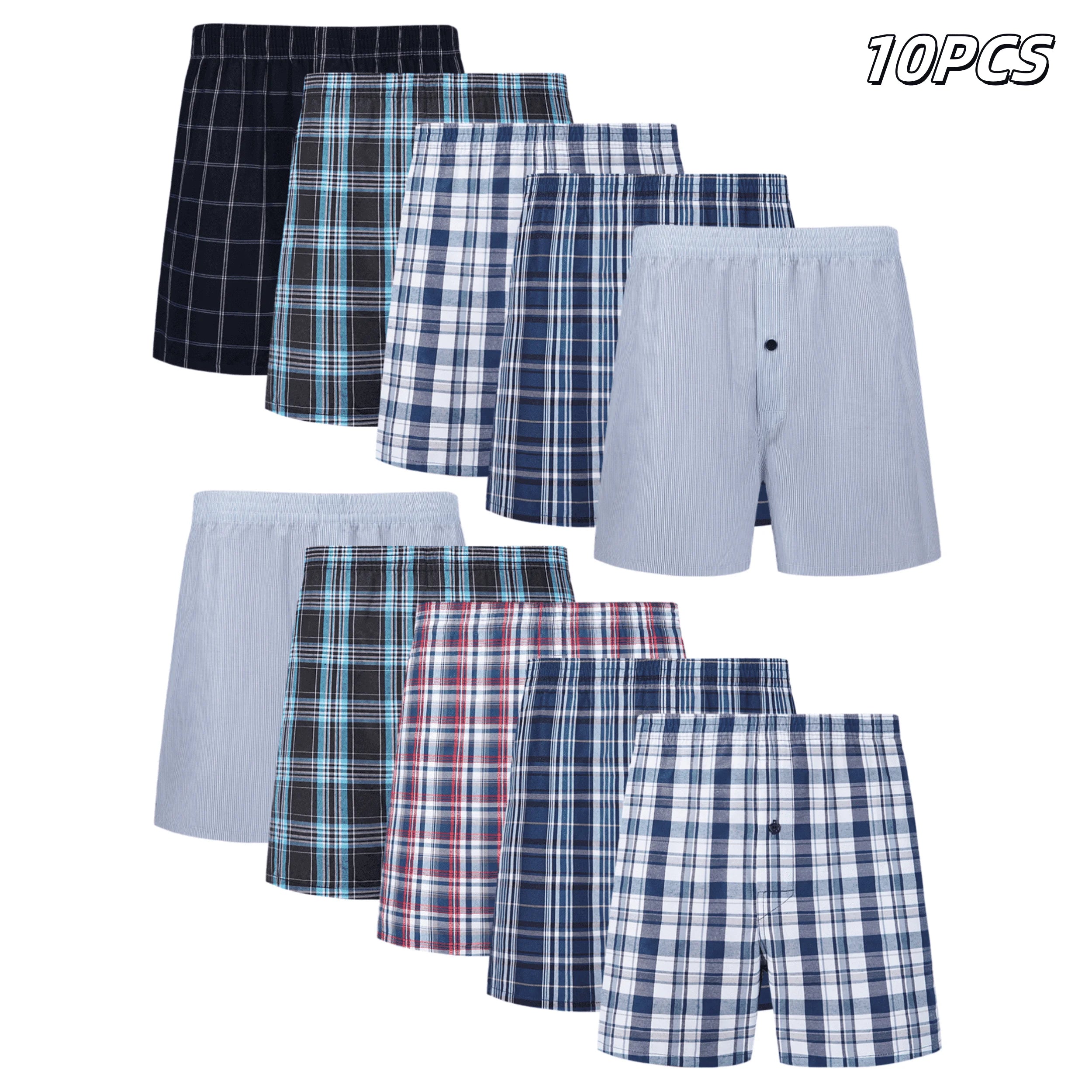 10pcs Men's Underwear Spring/Summer Boxer Shorts Comfort Elastic Waistband Colored Check Baggy Briefs Random Colors