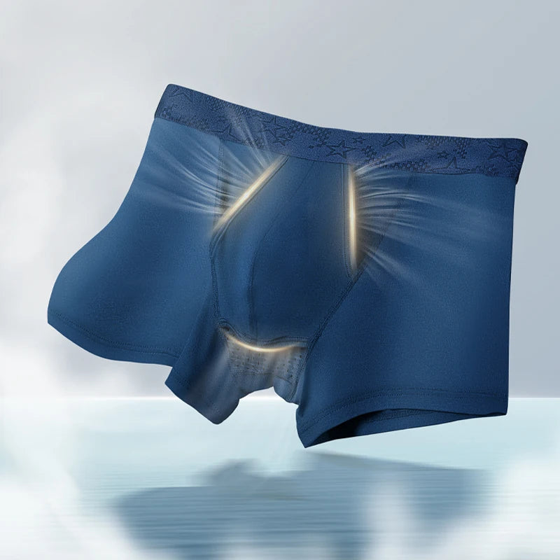 5PC Gun-bullet split underpants, men's ice silk scrotal support, men's flat-angle underpants, thin, breathable, four-corner tro